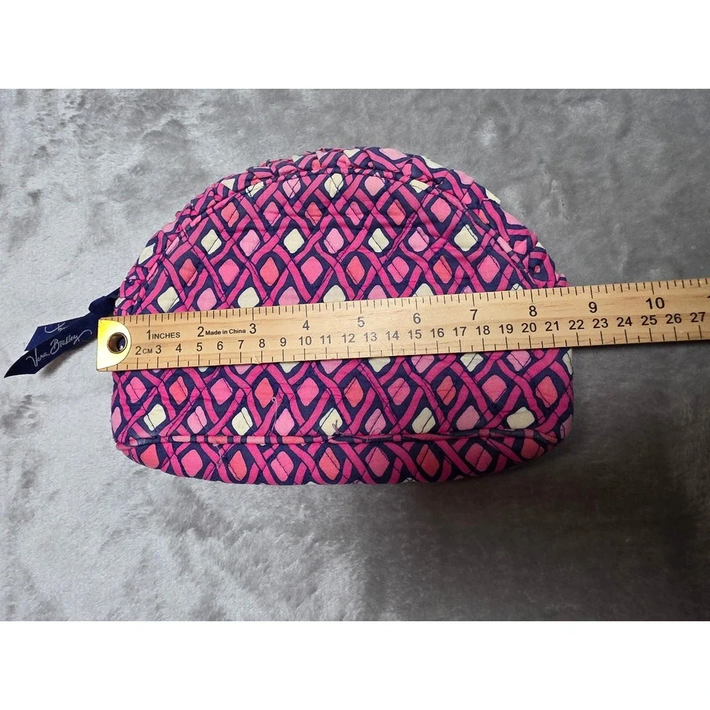 Vera Bradley Pink Navy Geometric Quilted Cotton Dome Cosmetic Makeup Bag Pouch